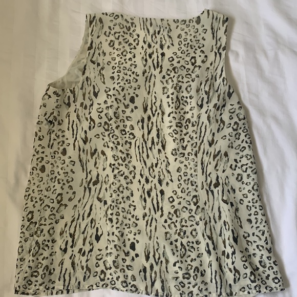 Ann Taylor Loft cream w olive/brown pattern lined sheer tank EUC - Picture 5 of 5